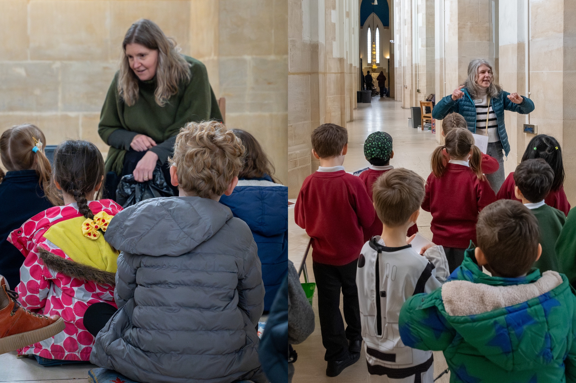 Children listening to adults leading activities at Eco-Day