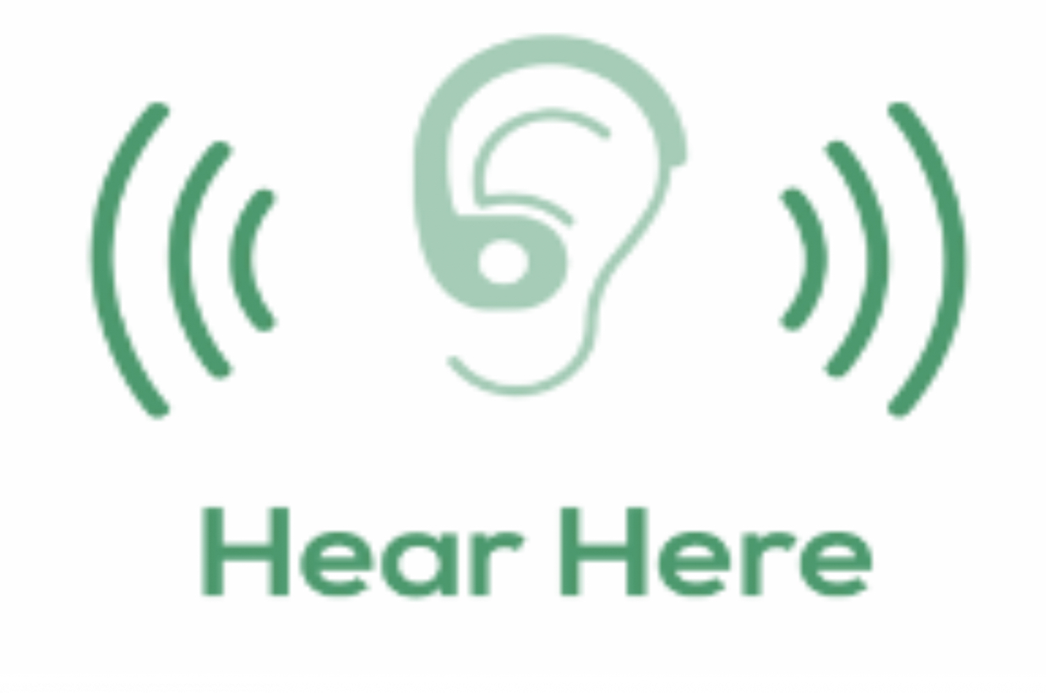 Logo for Hear Here featuring an ear with a hearing aid