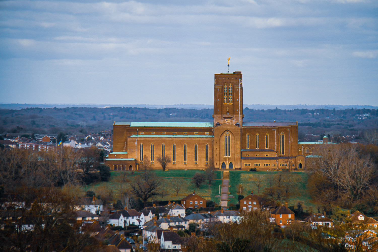 Hillside view across to Guildford Cathedral